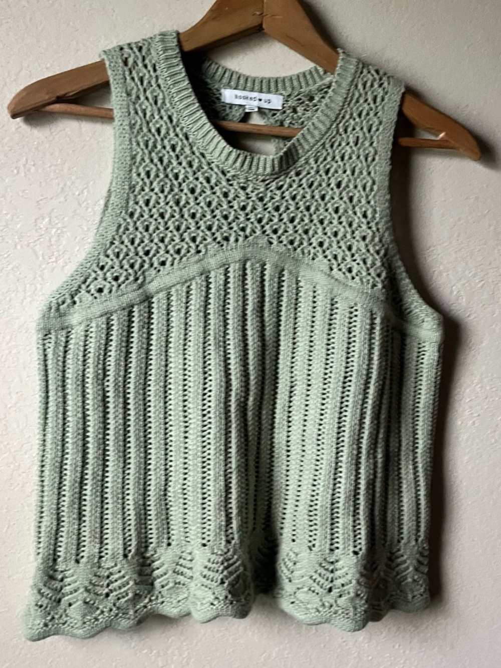 Crochet Knit Sleeveless Top in Green